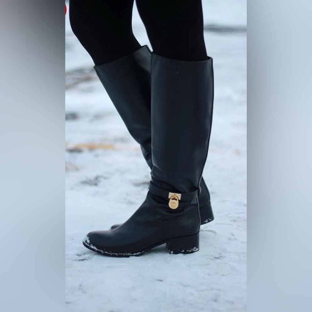 Michael Kors Black Hamilton Leather Heeled Boots